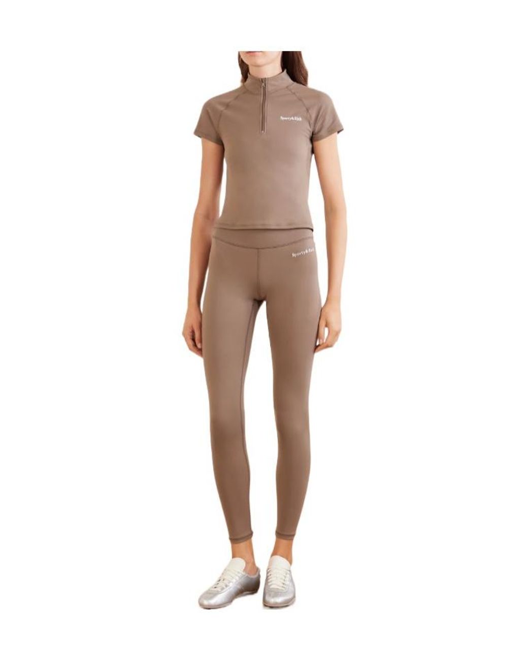 Sporty & Rich Natural Logo-Print Stretch-Jersey High-Rise Leggings