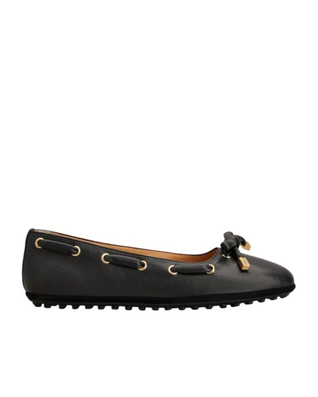 Tod's Black Bow-Detailred Round-Toe Flat Shoes