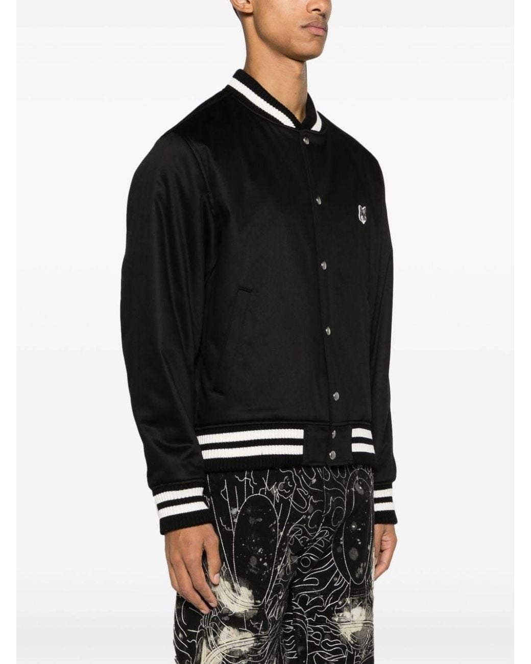 Maison Kitsuné Black Maison Kitsuné Logo Embroidered Bomber Jacket for men
