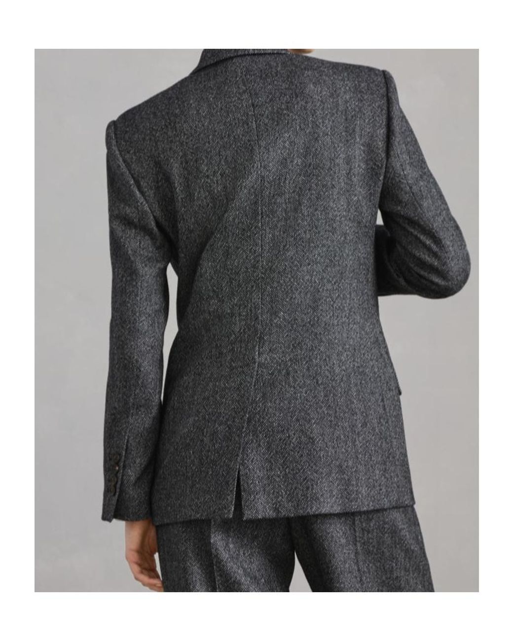 Brunello Cucinelli Gray Herringbone Motif Double-Breasted Blazer