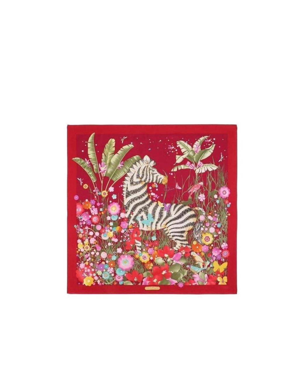 Ferragamo Red Printed Square Silk Scarf