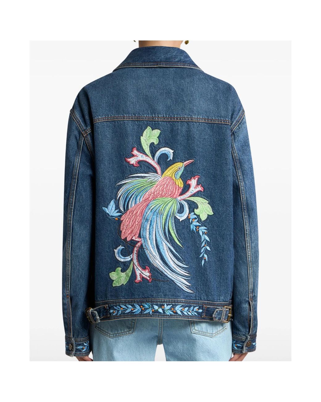 Etro Blue Embroidered Zip Denim Jacket