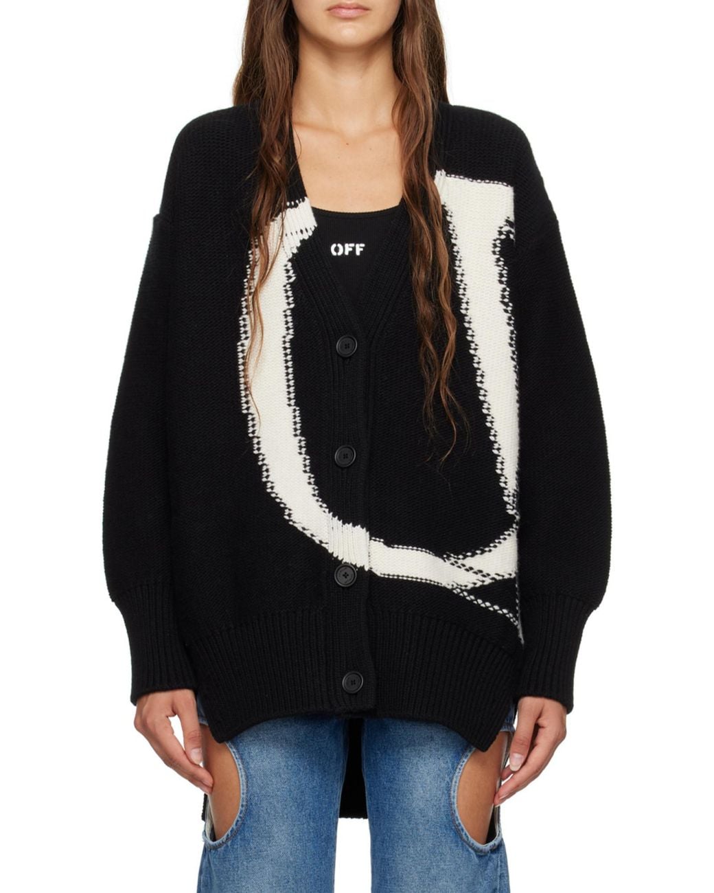 Off-White c/o Virgil Abloh Black Logo-Intarsia Wool Cardigan