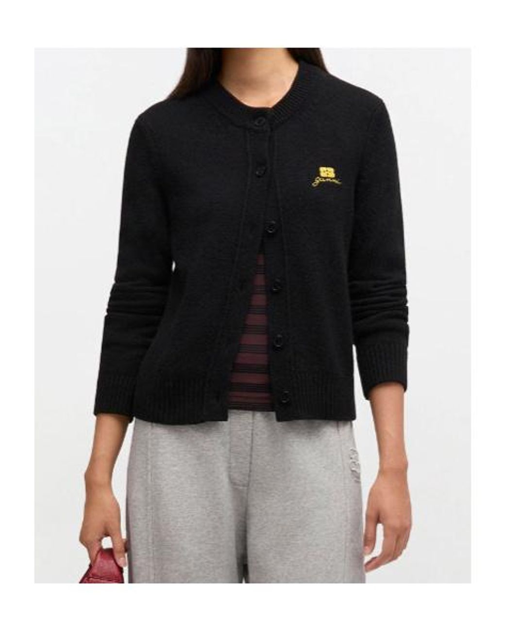 Ganni Black Wool Mix Cardigan
