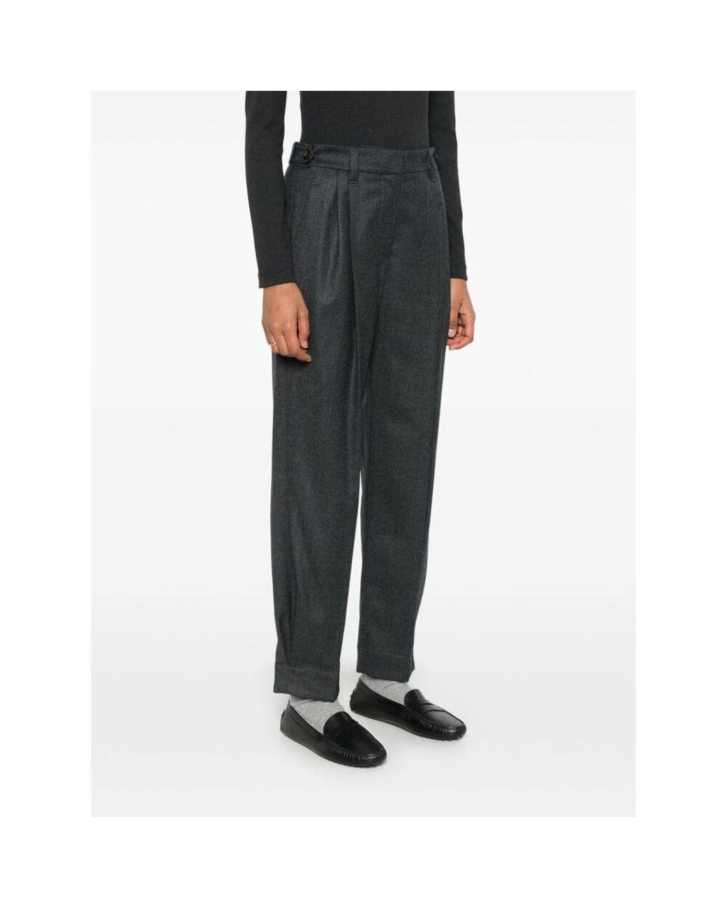 Brunello Cucinelli Gray Pleated Tailored Trousers