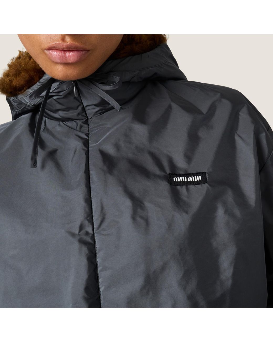 Miu Miu Gray Technical Fabric-Shearling Jacket