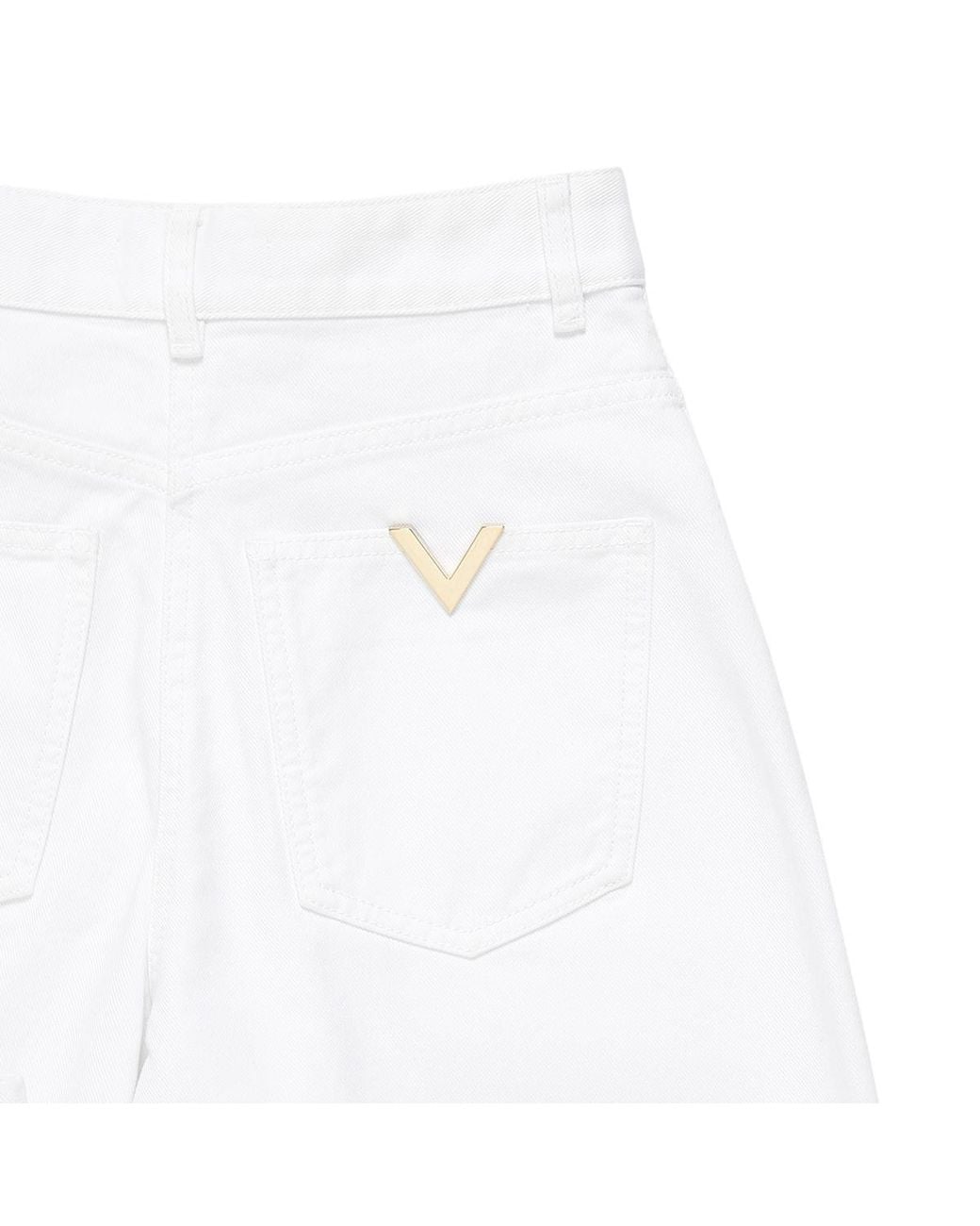 Valentino White Logo Plaque-Detail Layered Wide-Leg Jeans