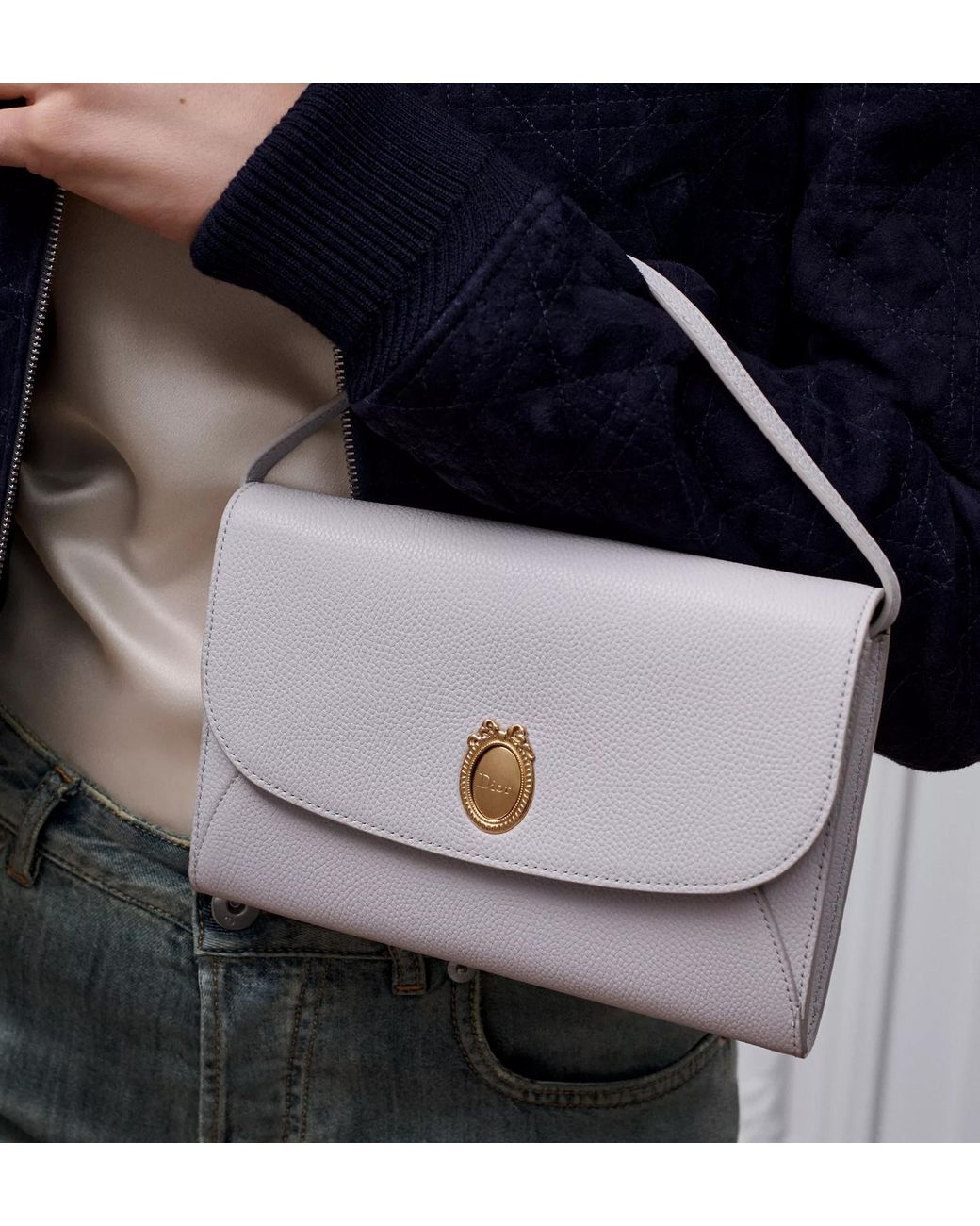 Dior Gray Medaillon Envelope Pouch With Strap