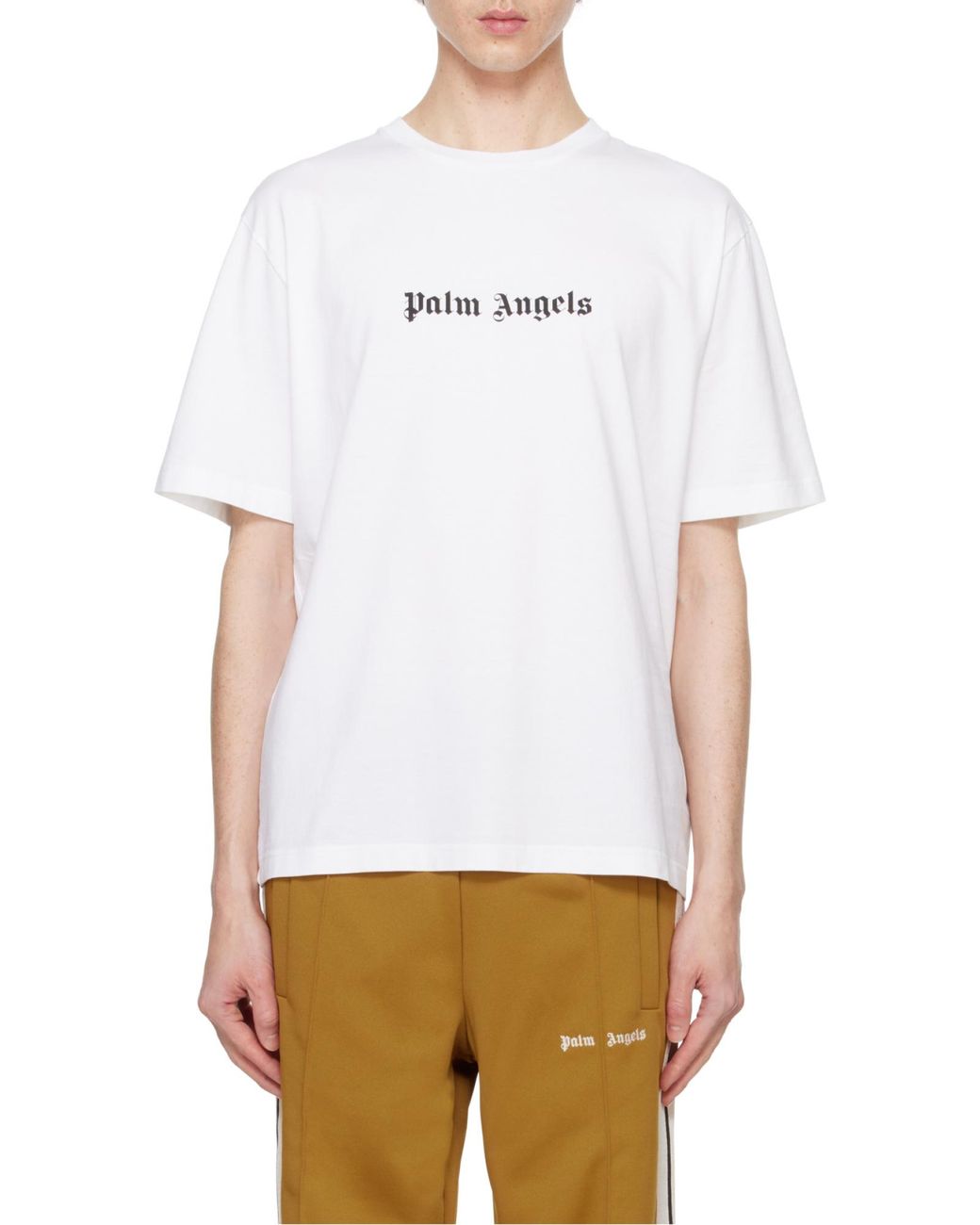 Palm Angels White Logo Printed Crewneck T-Shirt for men