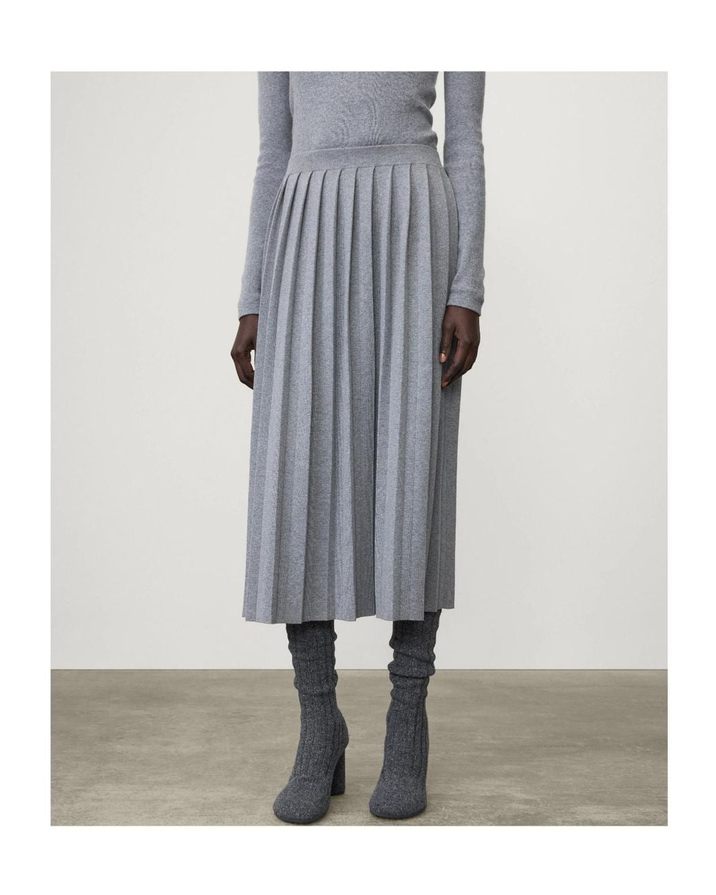 Lisa Yang Gray Minda Pleated Cotton And Cashmere-Blend Midi Skirt