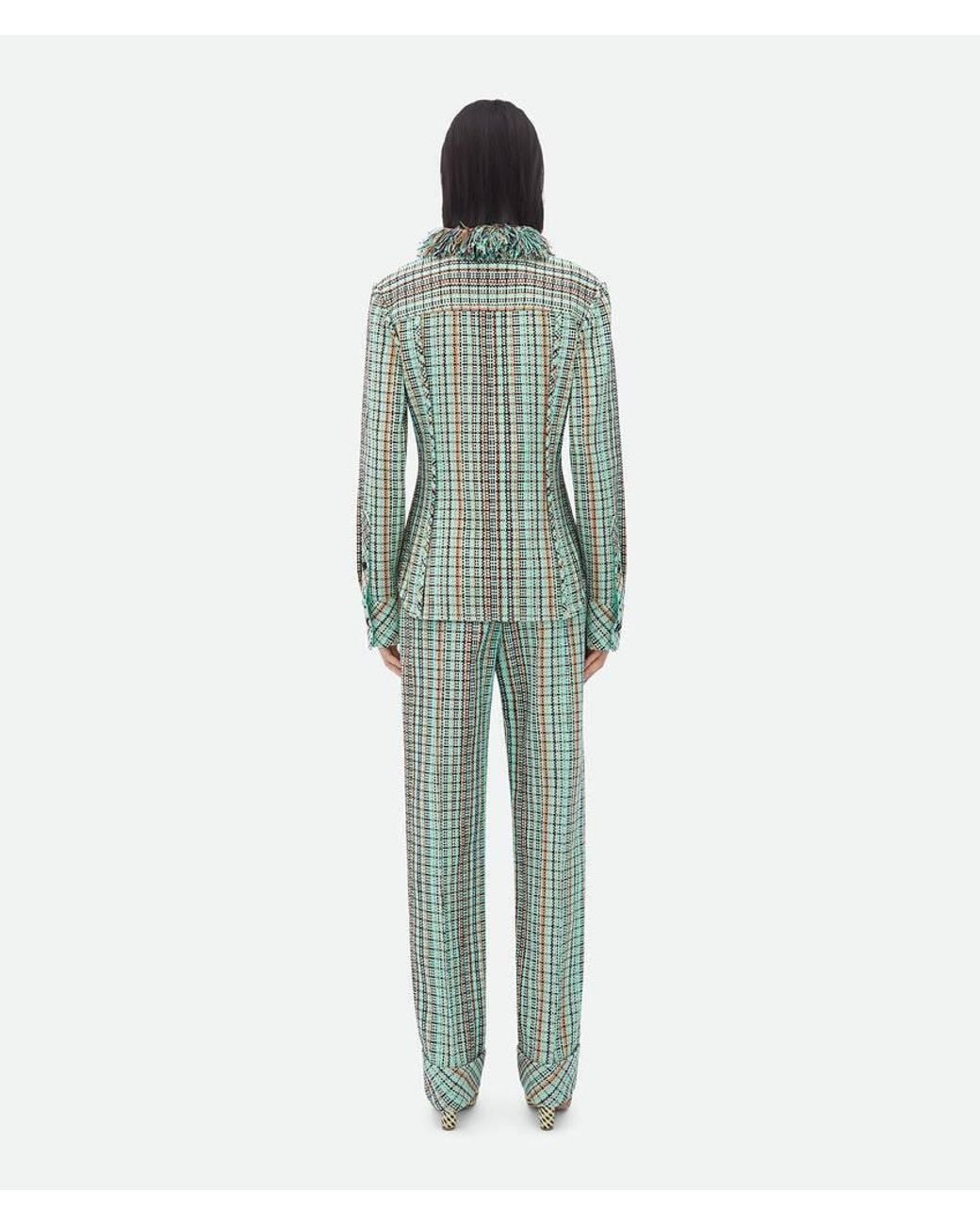 Bottega Veneta Green Cotton Check Jacket With Fringes