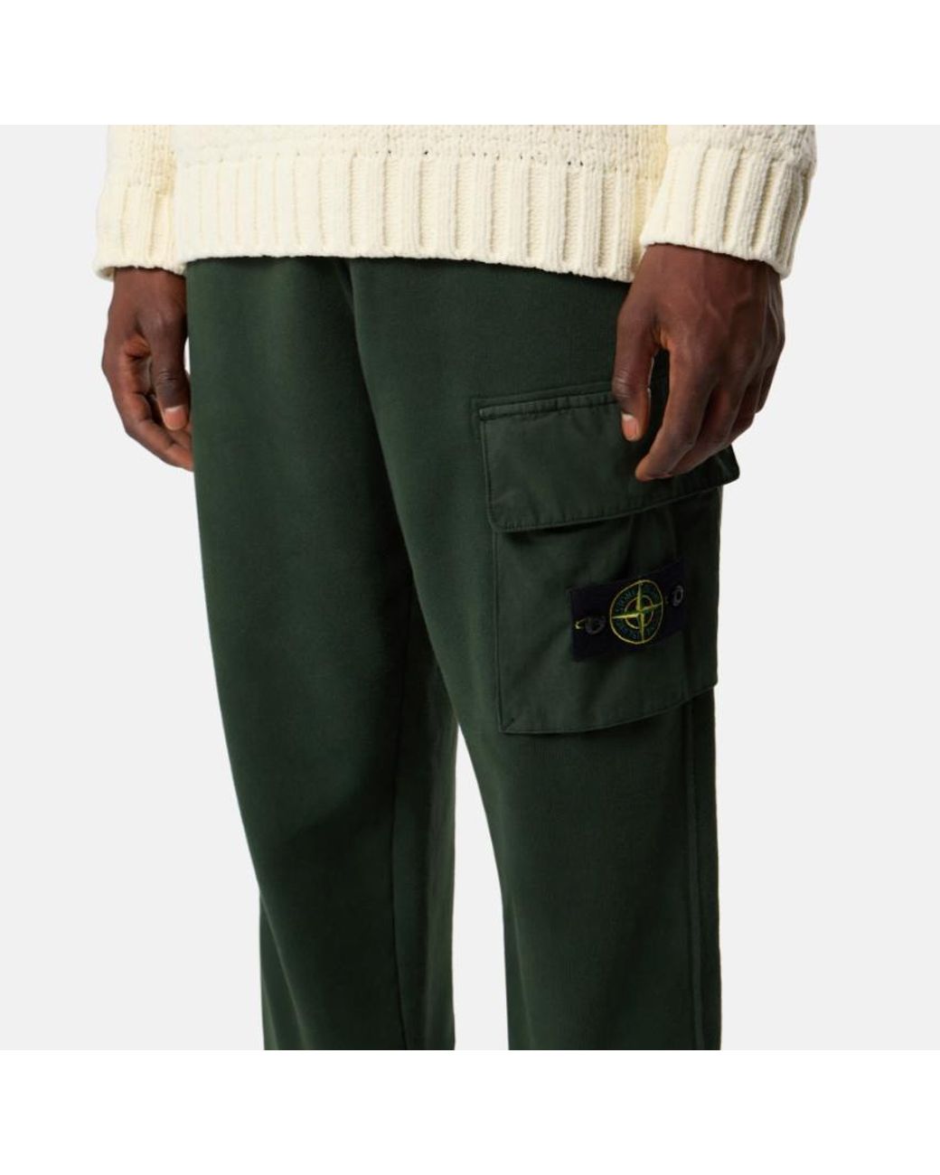 Stone Island Green Logo Patch Tapered-Leg Pants for men