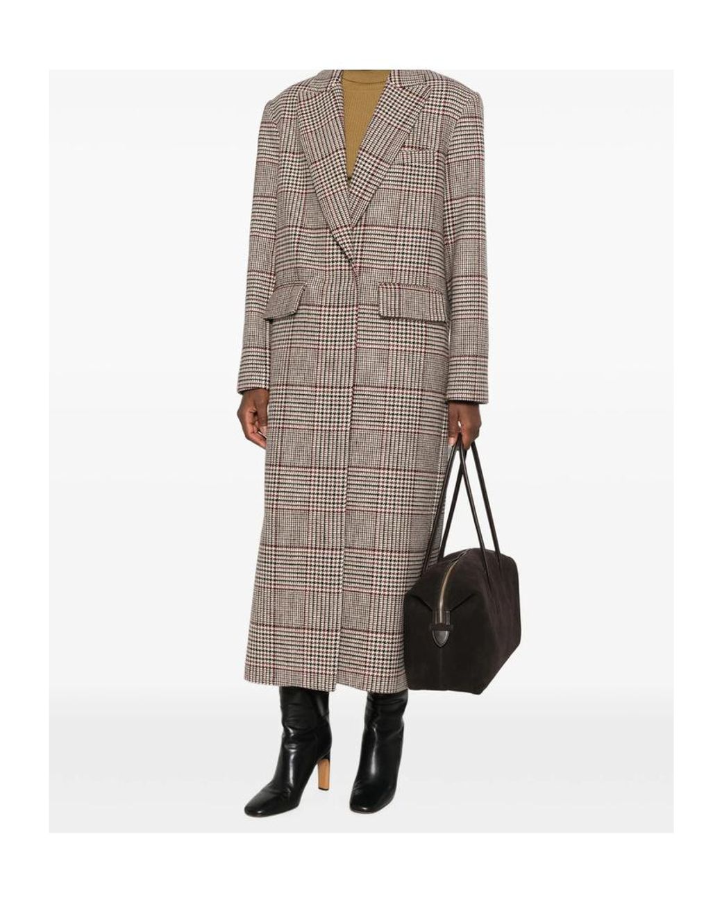 FEDERICA TOSI Brown Prince Of Wales Check Double-Breasted Coat