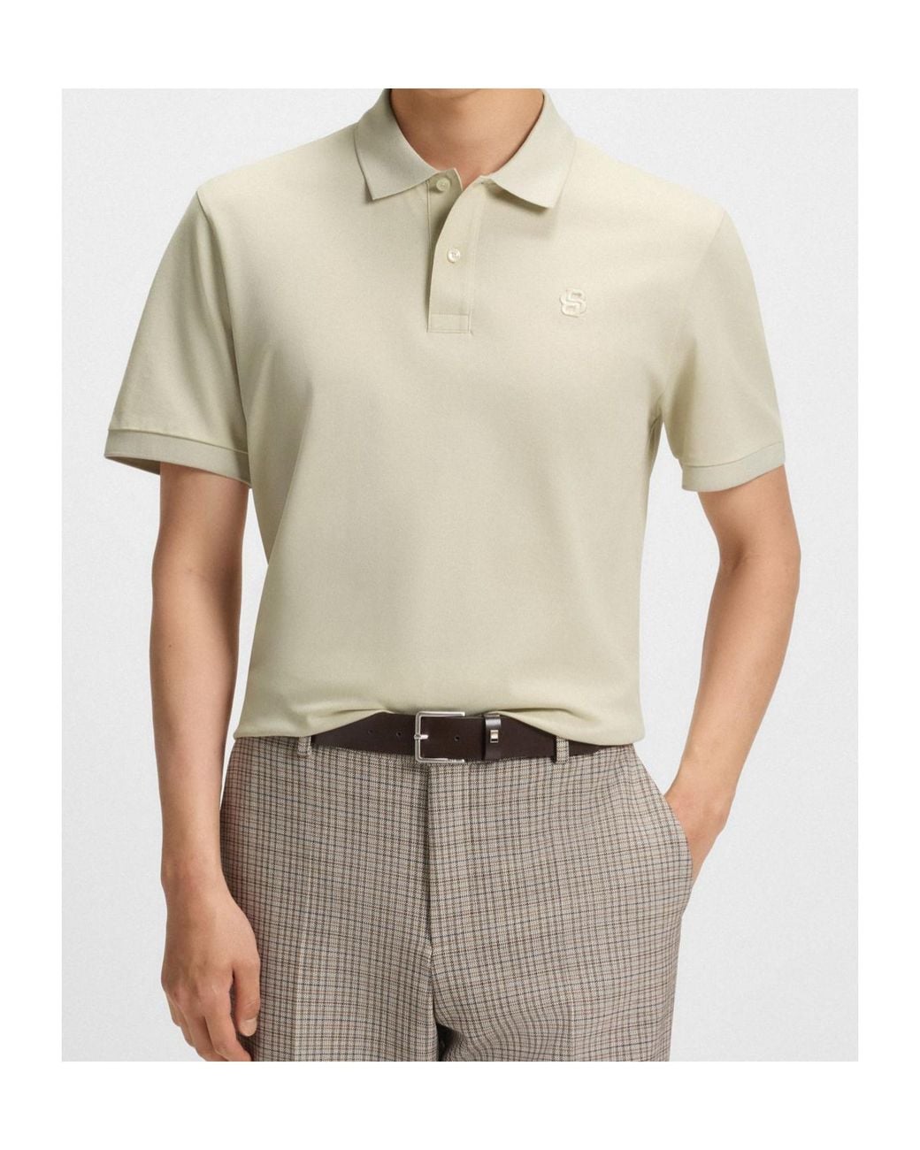 Boss White Double-Monogram Mercerised Cotton Polo Shirt for men