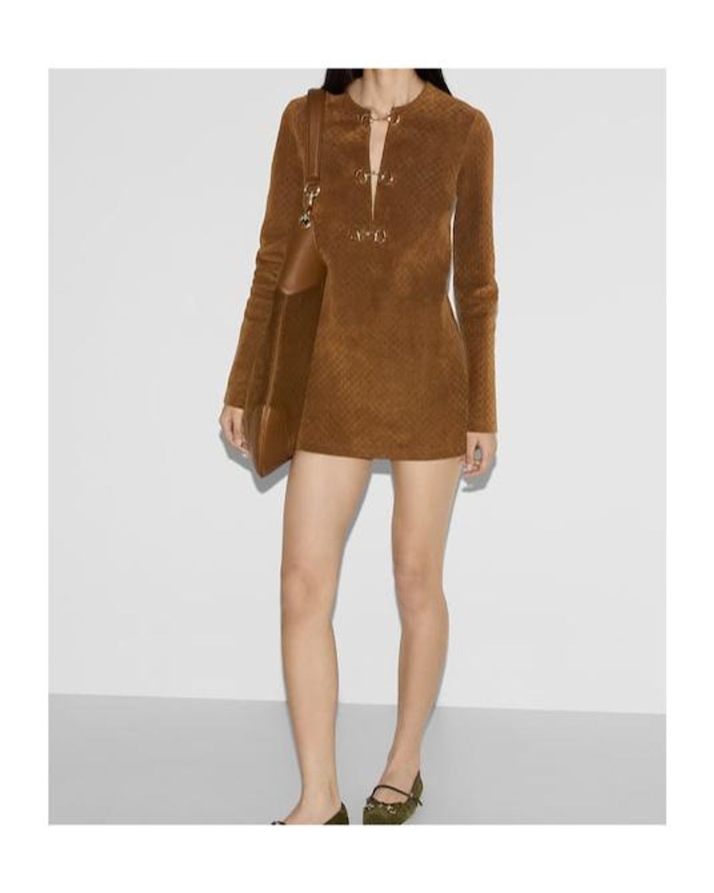 Gucci Brown Monogrammed Horsebit Detailed Mini Dress