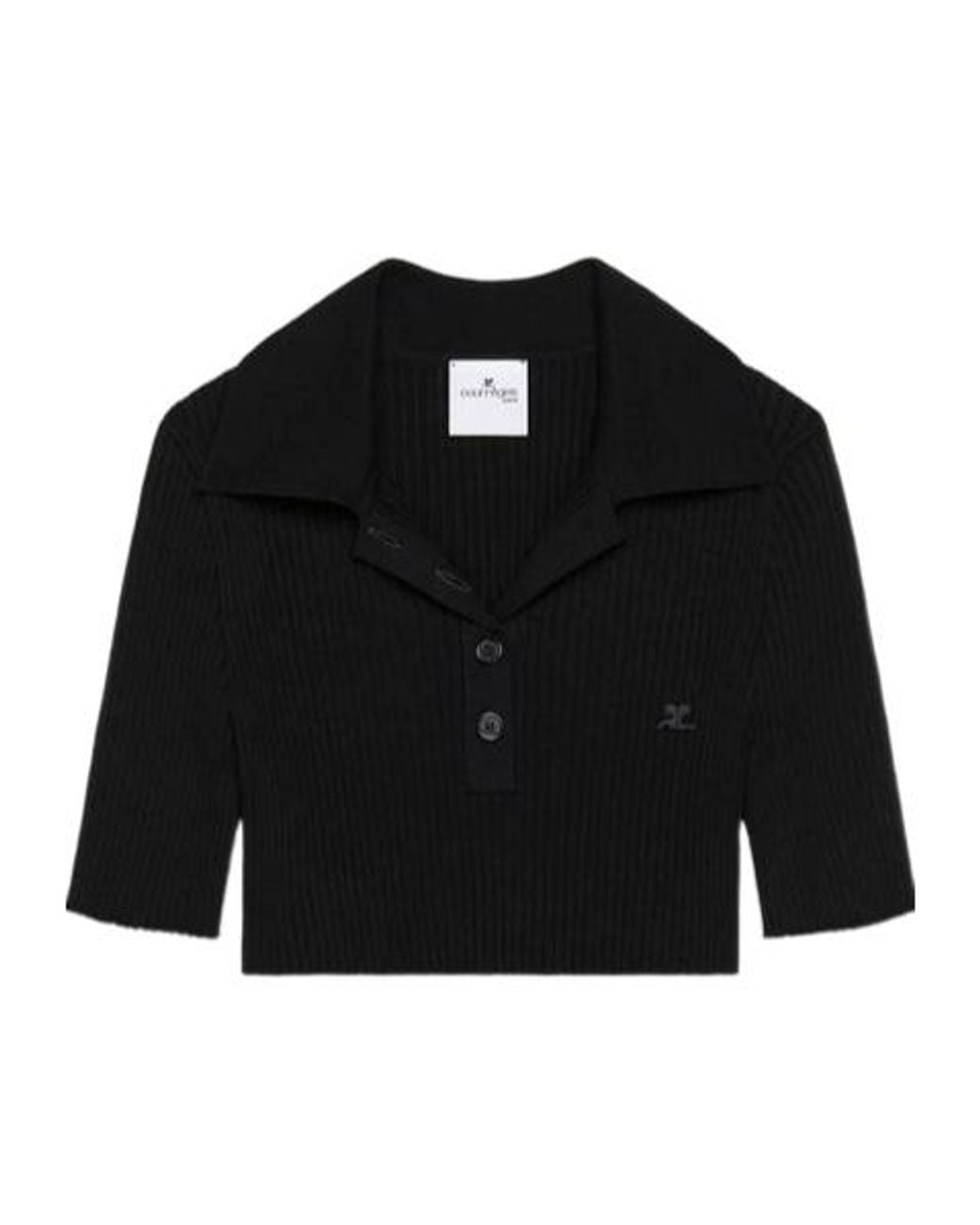 Courreges Black Courrèges Half-Button Knitted Cropped Polo Top