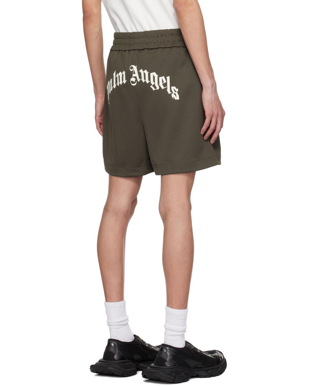 Palm Angels Brown Curved Logo Track Shorts for men
