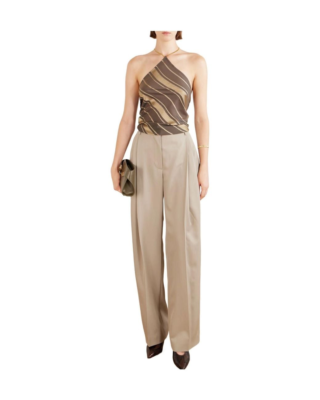 Stella McCartney Brown Striped Open-Back Satin Tank