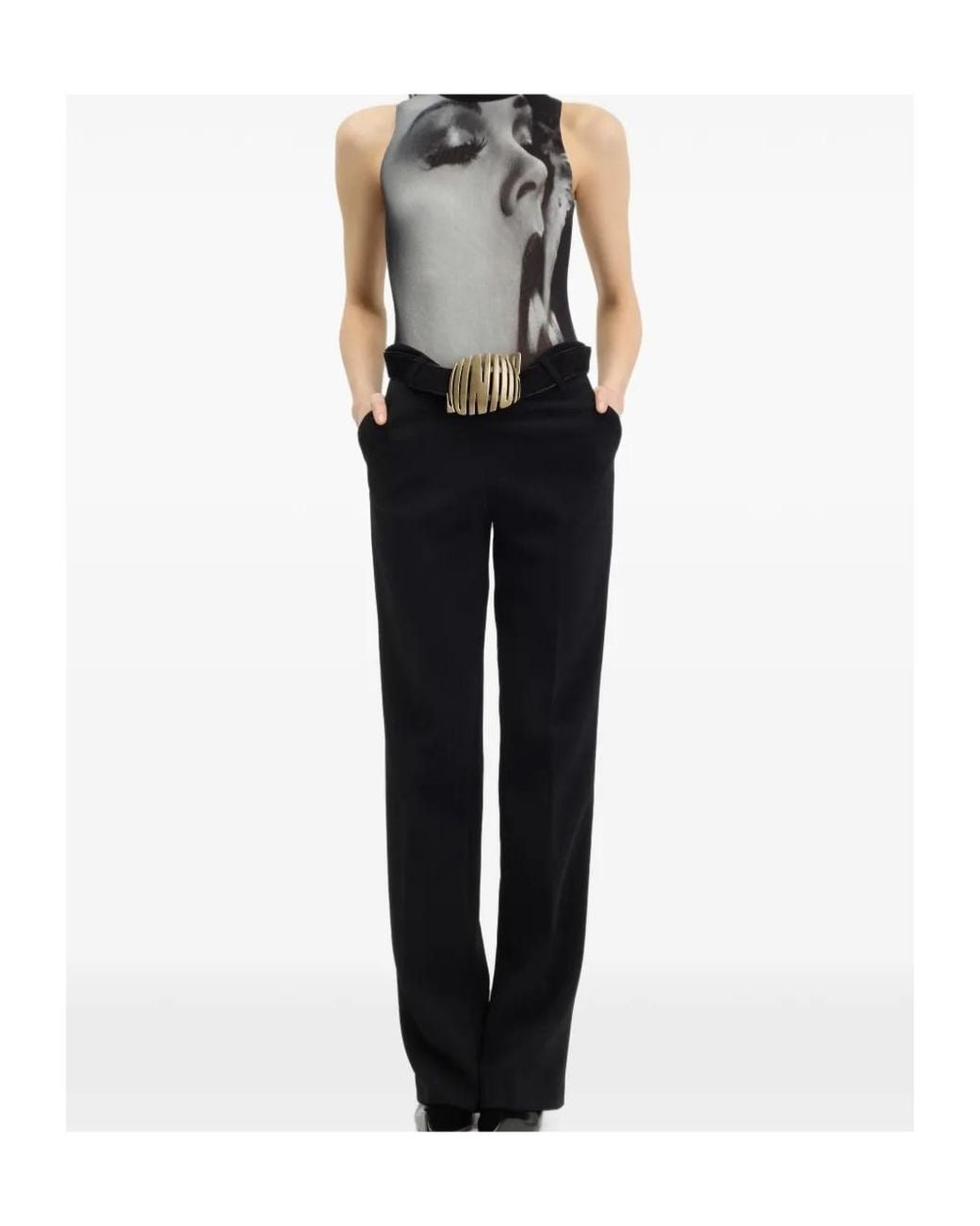 Jean Paul Gaultier Gray Smoking Printed Mesh Bodysuit