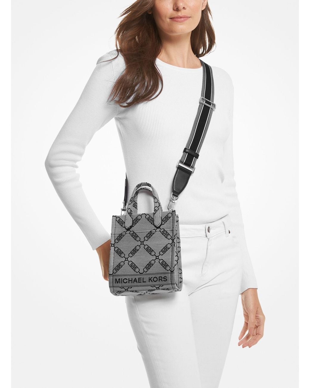 Michael Kors Gray Gigi Logo Jacquard Extra-Small Crossbody Bag