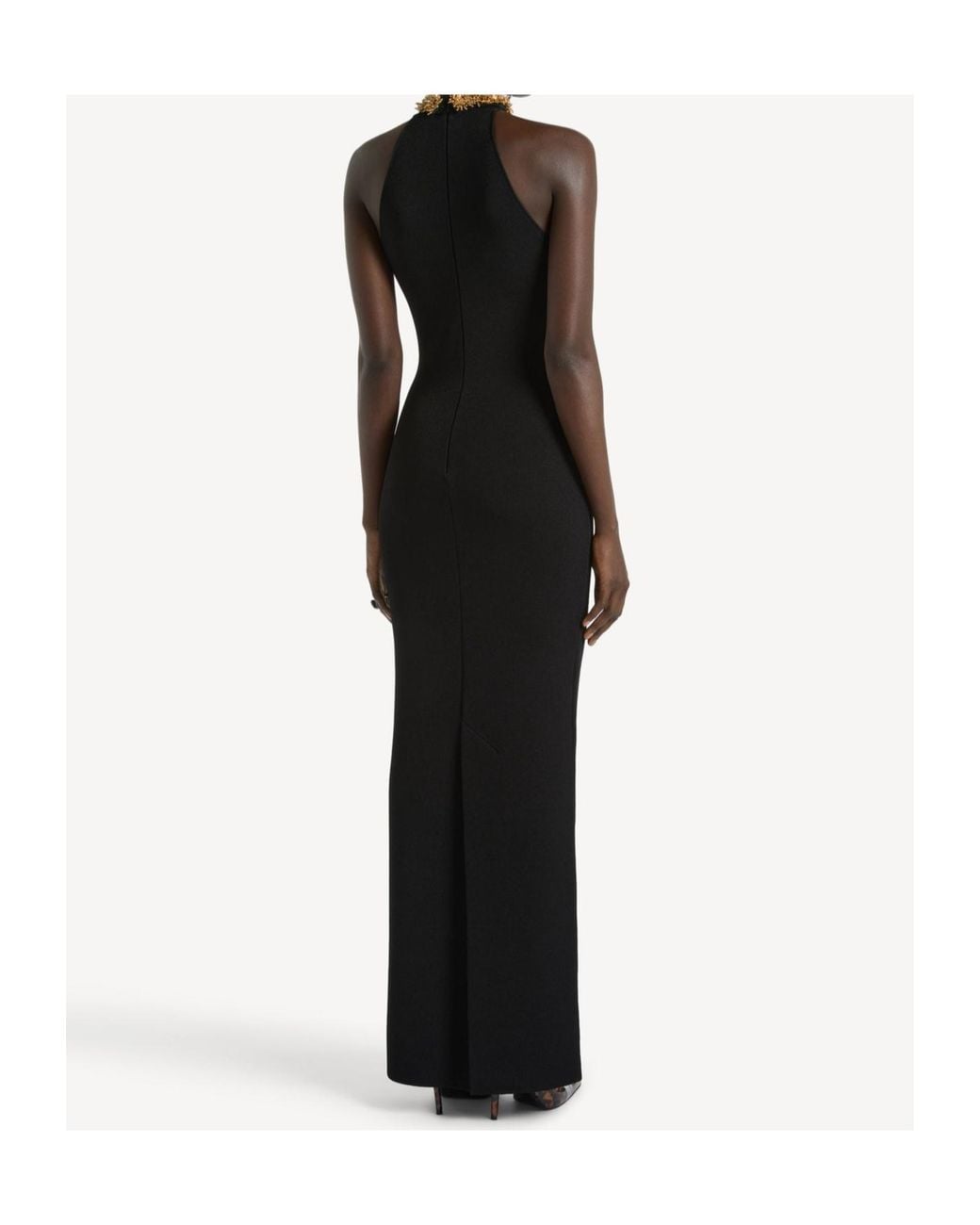 Balmain Black Embellished-Neck Maxi Dress