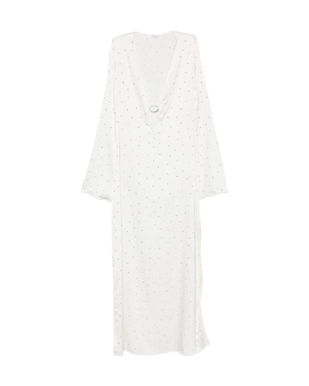 Oseree White Crystal-Embellished Ring-Detail Maxi Dress