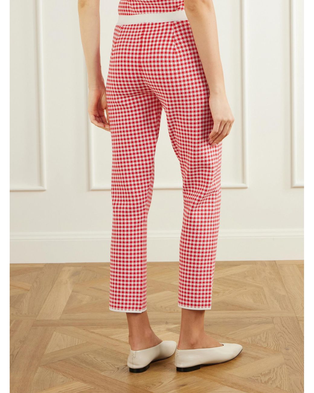 Posse Pink Micah Checked Jersey Straight-Leg Capri Pants