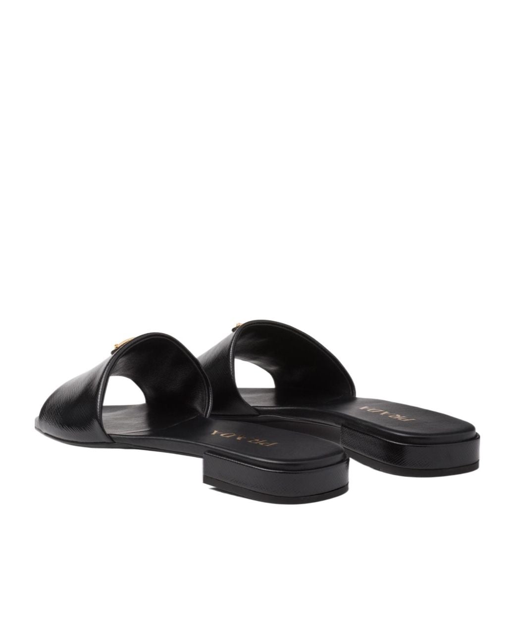 Prada Black Logo Plaque Open Toe Slides