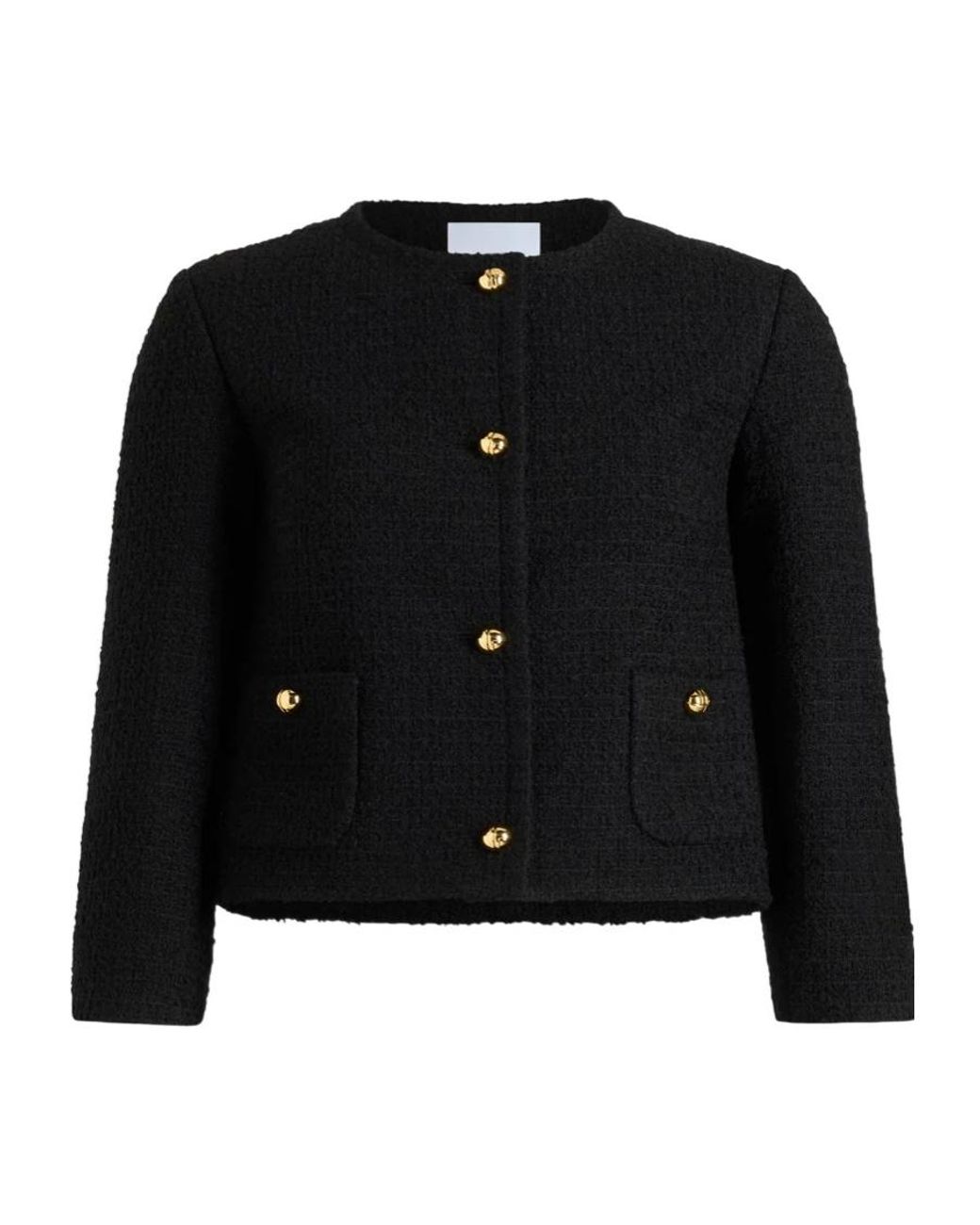 Patou Black Collarless Tweed Jacket