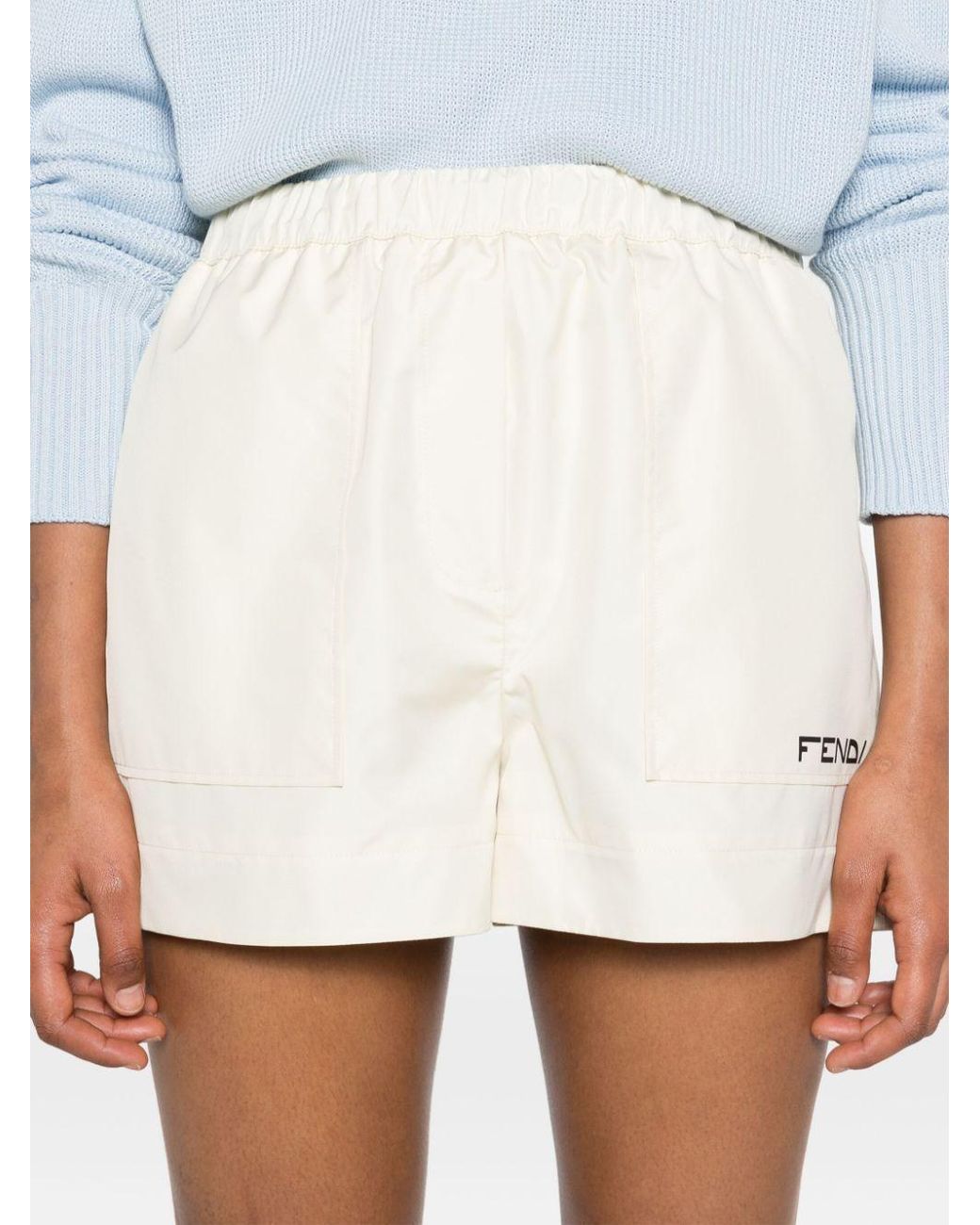 Fendi Natural Logo Printed Elasticated Waist Shorts