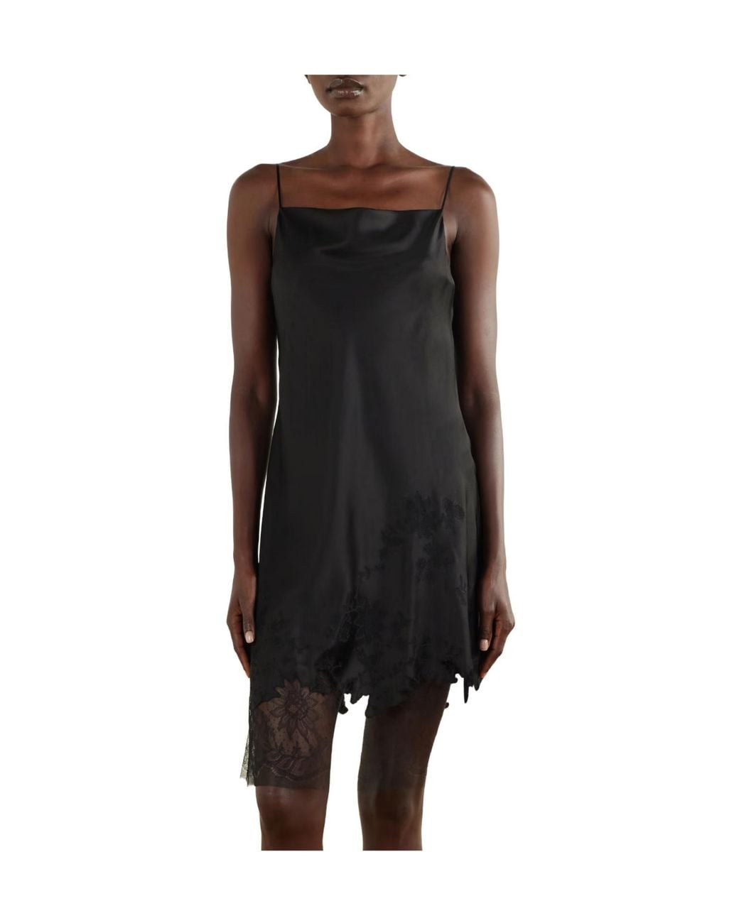 Carine Gilson Black Lace-Trimmed Silk-Satin Midi Dress