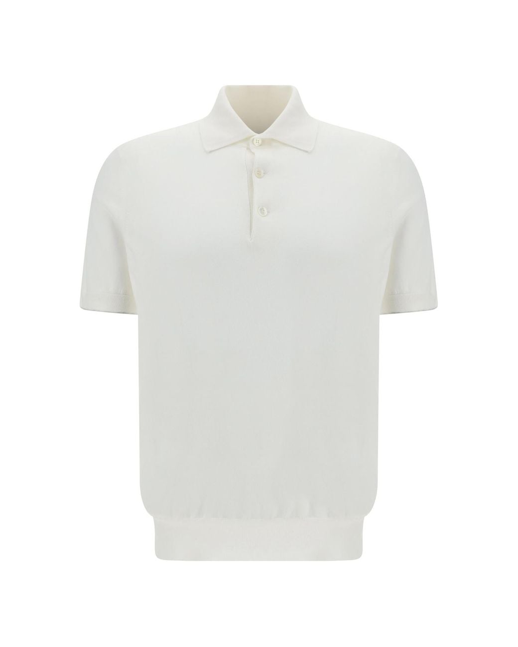 Brunello Cucinelli White Short Sleeved Buttoned Polo Shirt for men