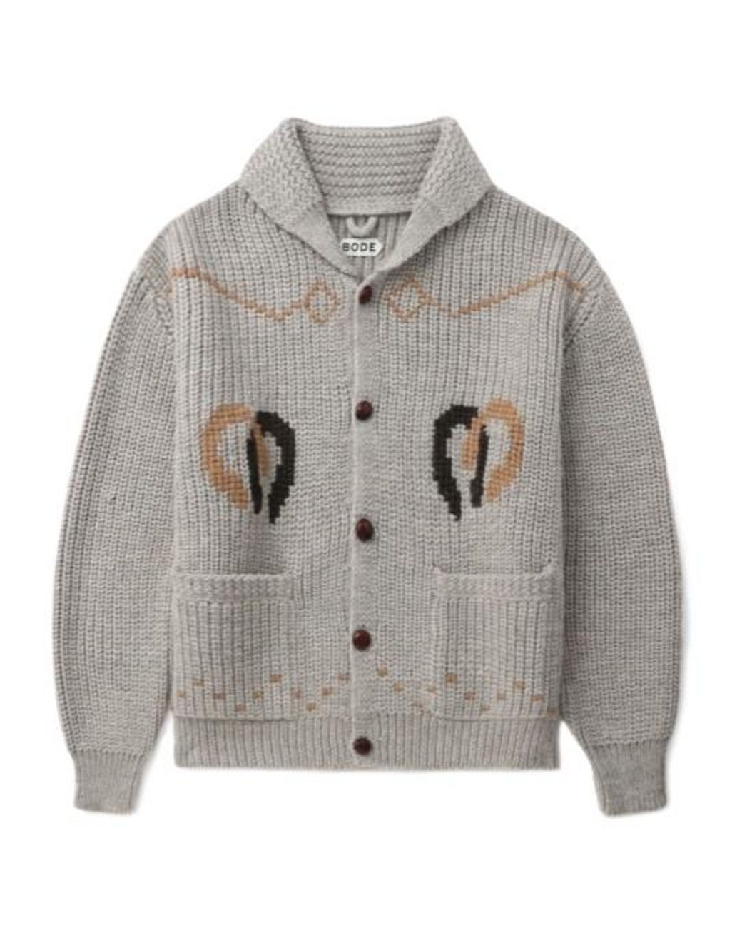 Bode Gray Wool Blend Long-Sleeved Knit Cardigan for men