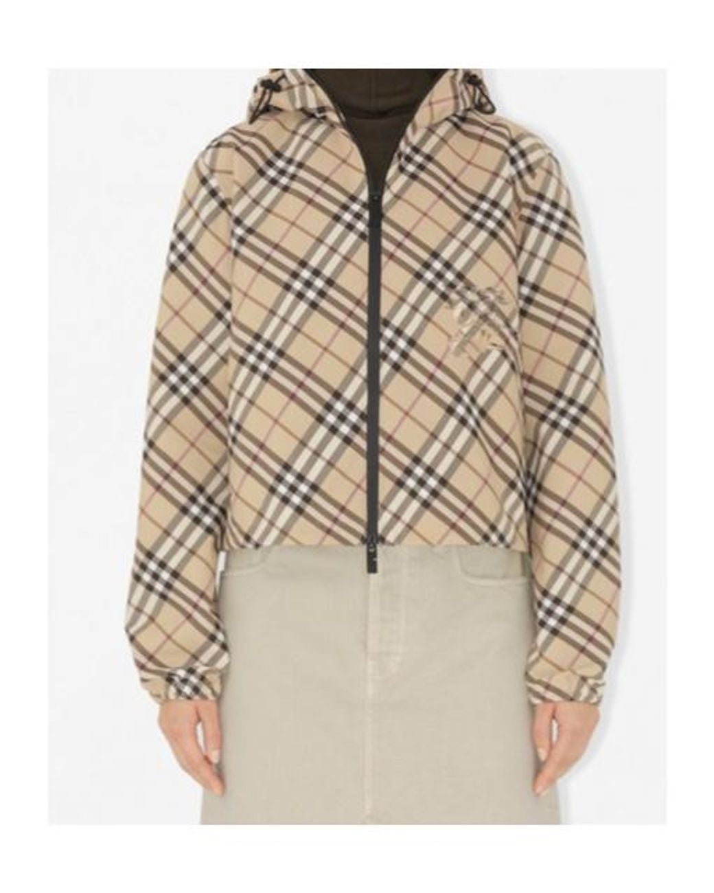 Burberry Metallic Checked Hooded Zip-Up Jacket