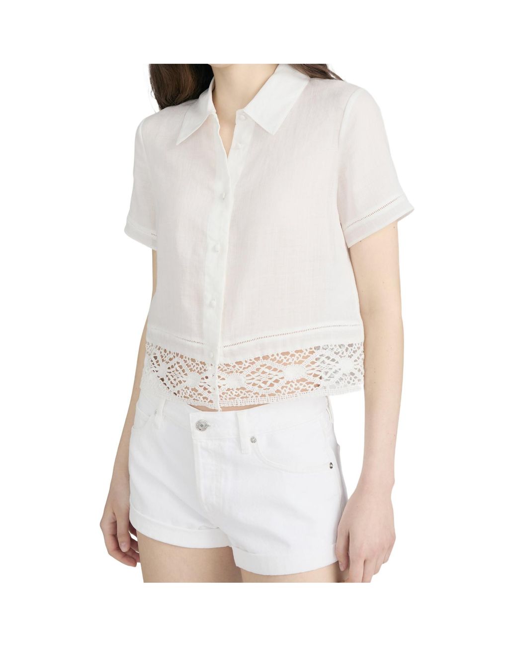 FRAME White The Heirloom Lace-Trim Button-Up Shirt