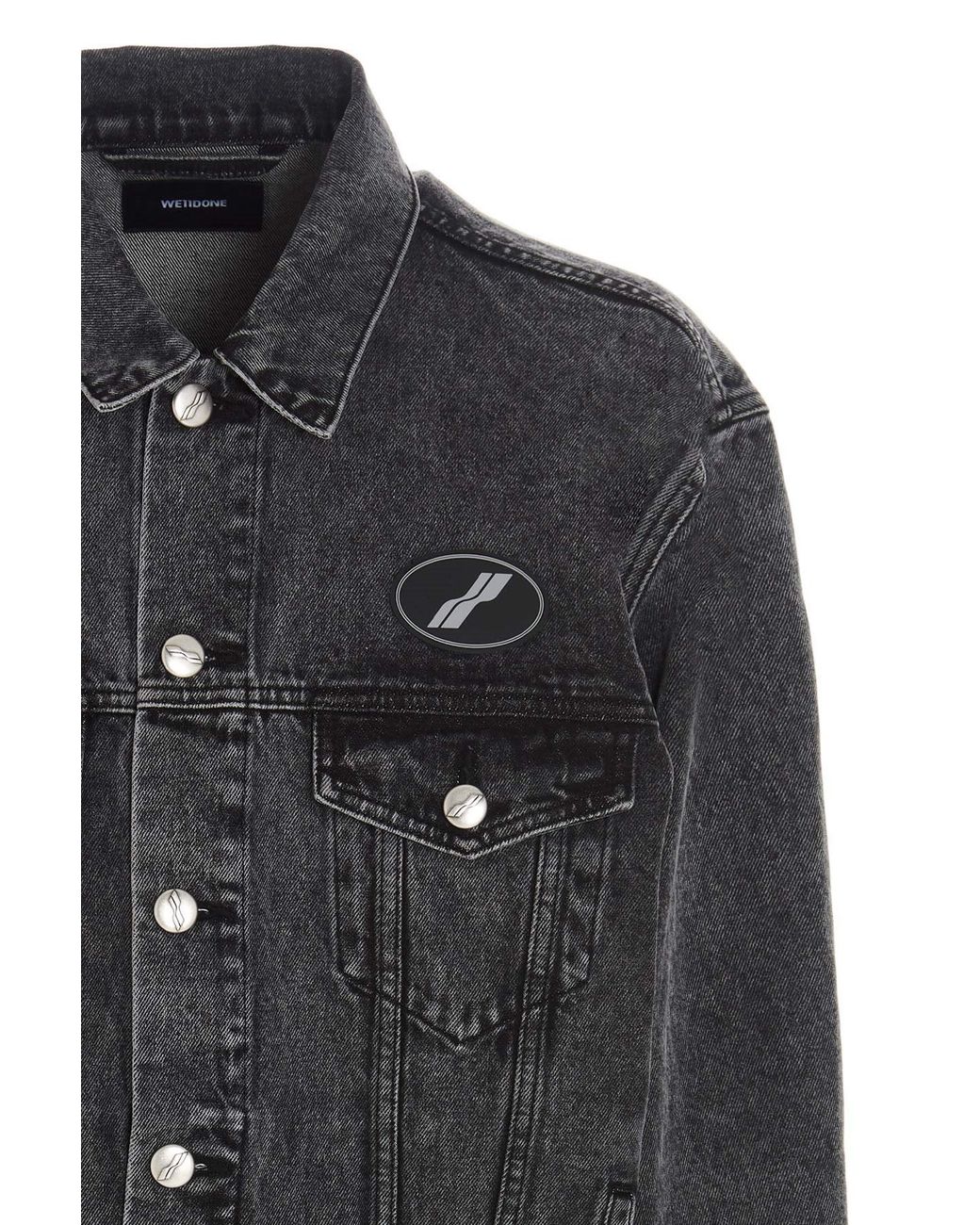 we11done Blue Logo Patch Faded Denim Jacket for men