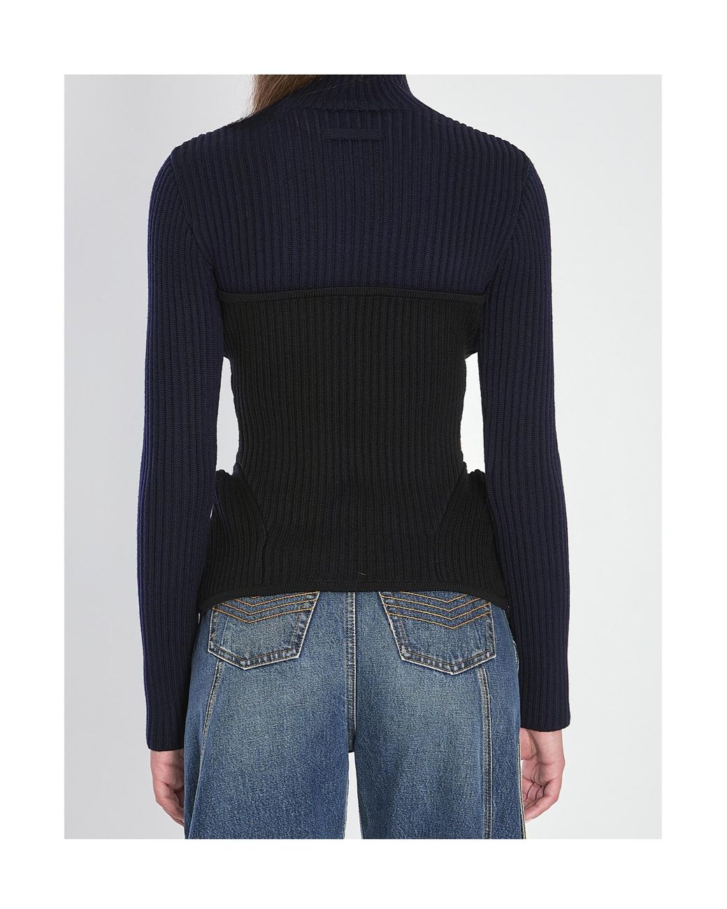 Jean Paul Gaultier Blue Ribbed Knit Pullover