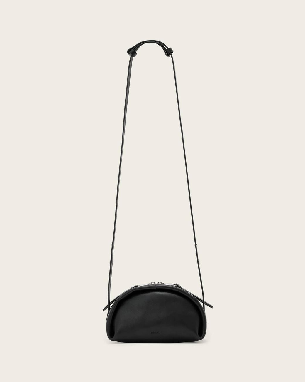 AllSaints Black Half-Moon Leather Cross Body Bag