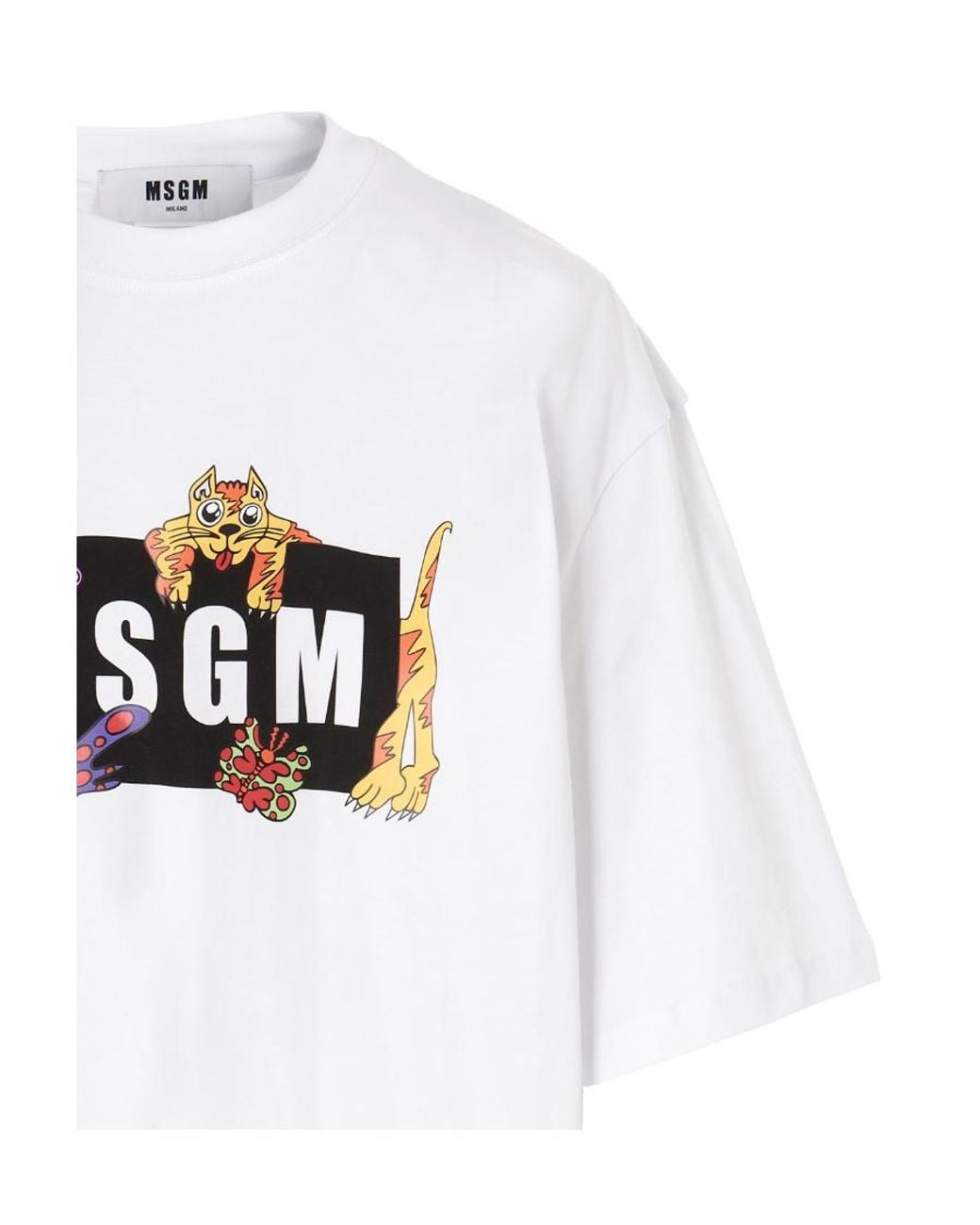 MSGM White Logo-Print Short-Sleeve T-Shirt