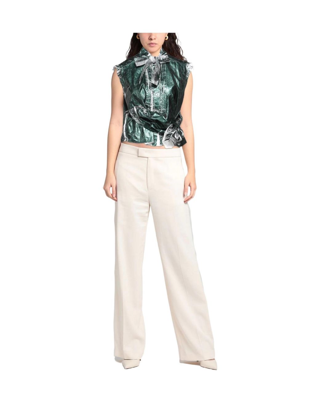 MM6 by Maison Margiela Green Sleeveless Bow Collar Blouse
