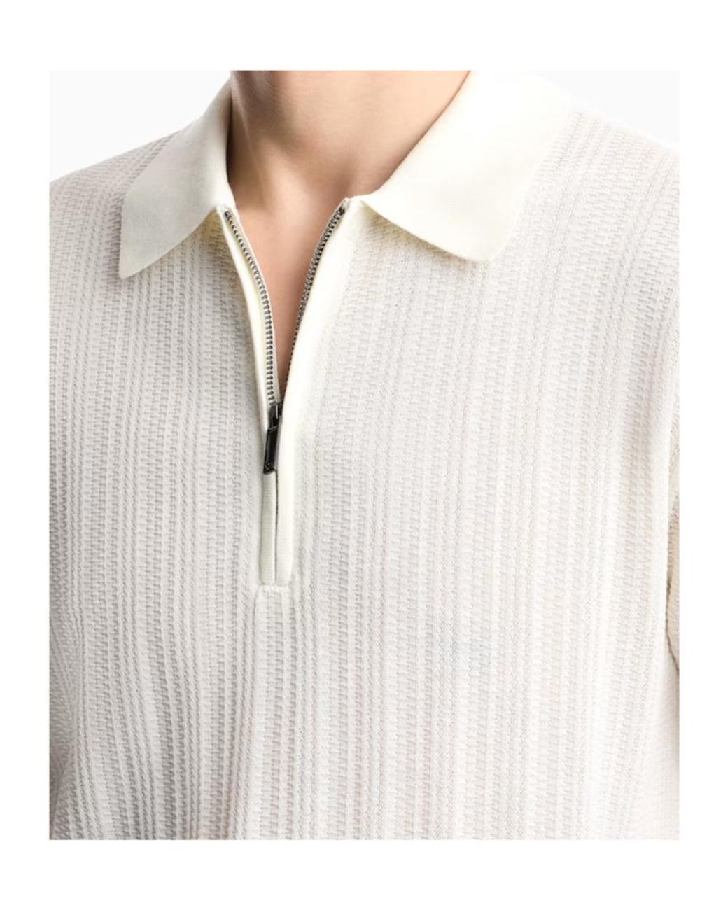 Emporio Armani White Half-Zipped Short-Sleeved Knitted Polo Shirt for men