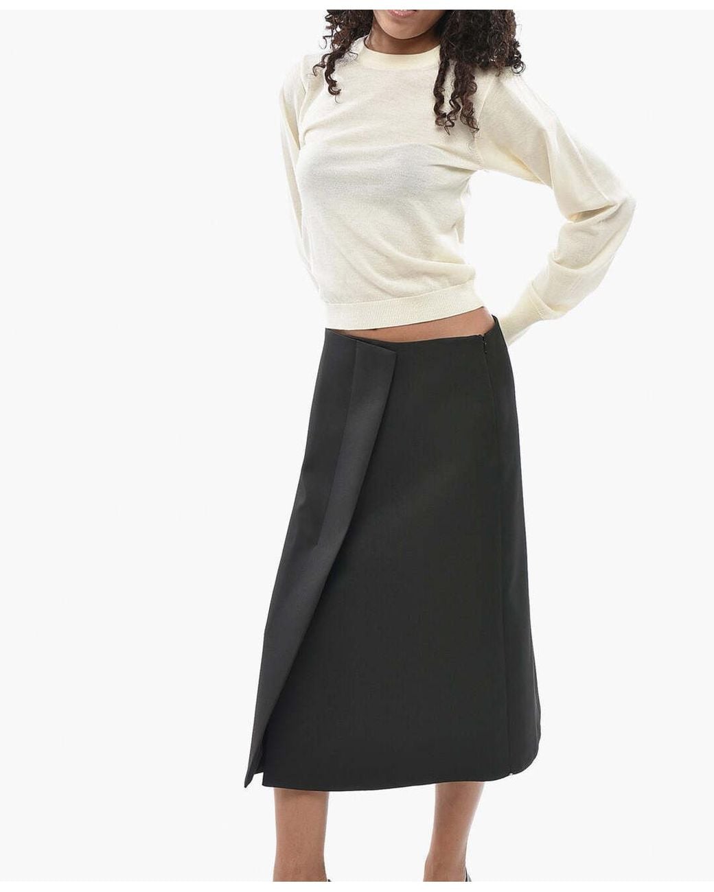 Max Mara Black Biada A-Line Midi Skirt