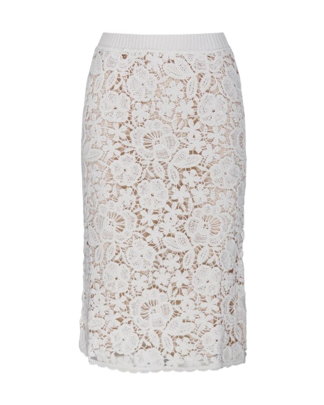 P.A.R.O.S.H. White Floral Embroidered Midi Skirt