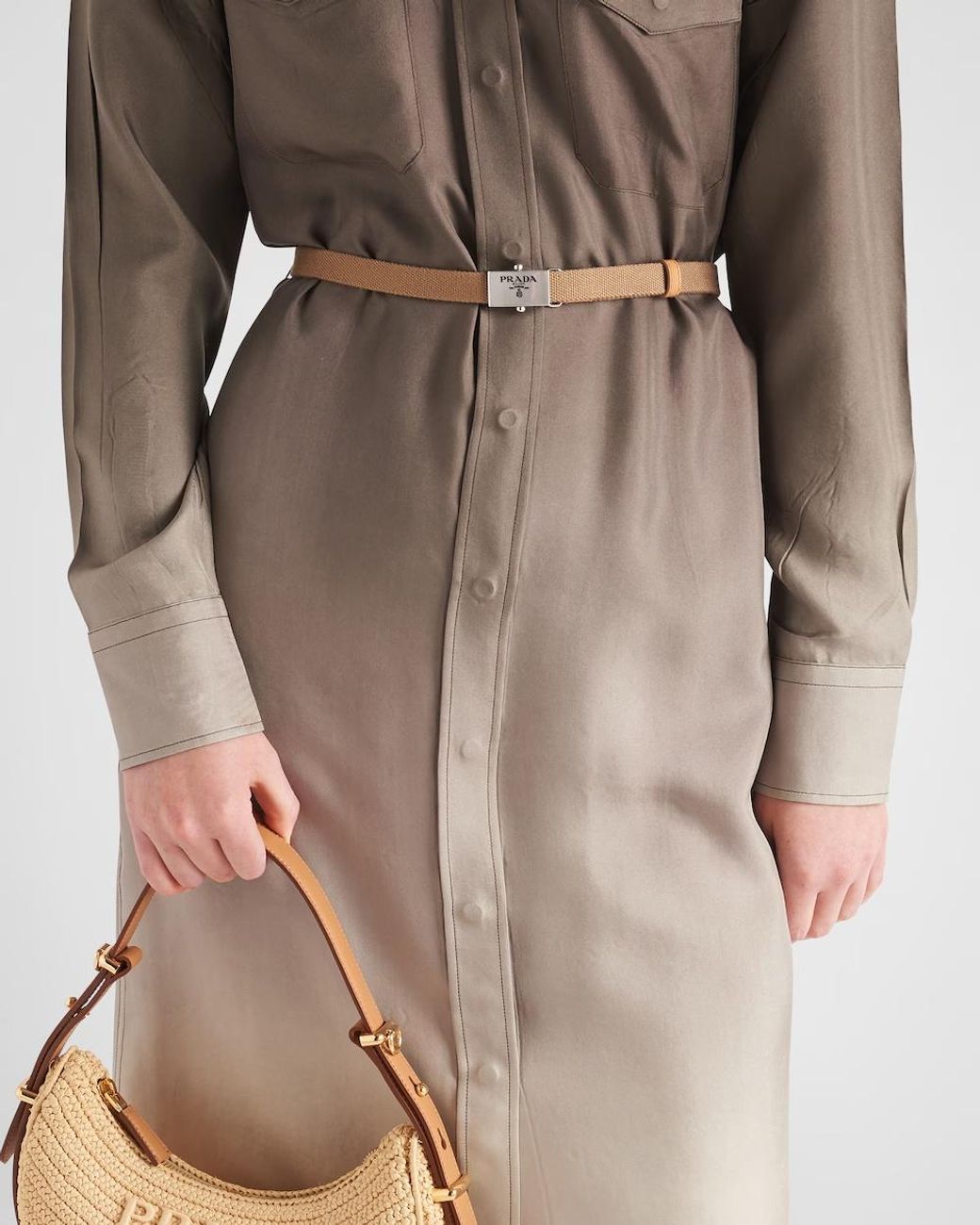 Prada Brown Gradient Belted Shirtdress
