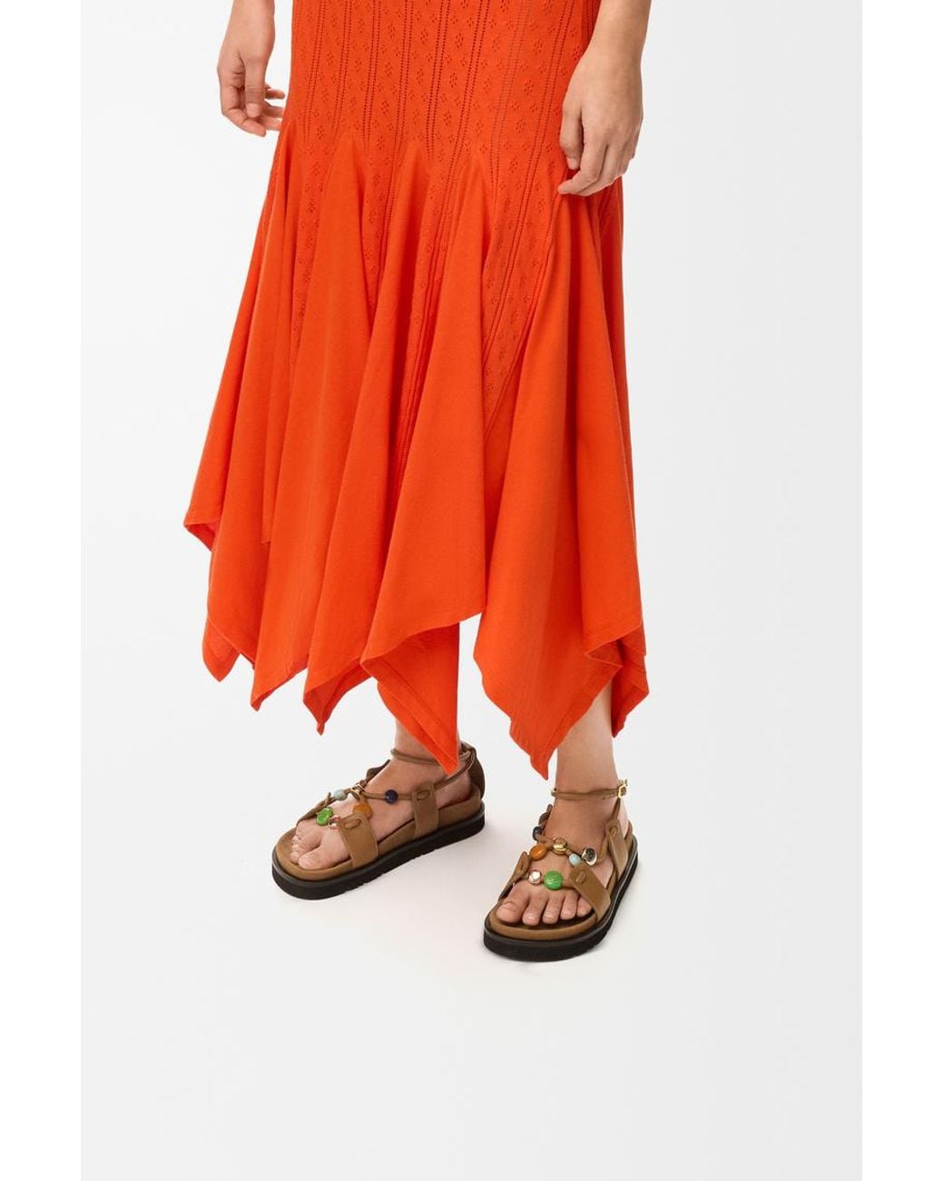 Loewe Brown Bead Embellished Flat Sandals