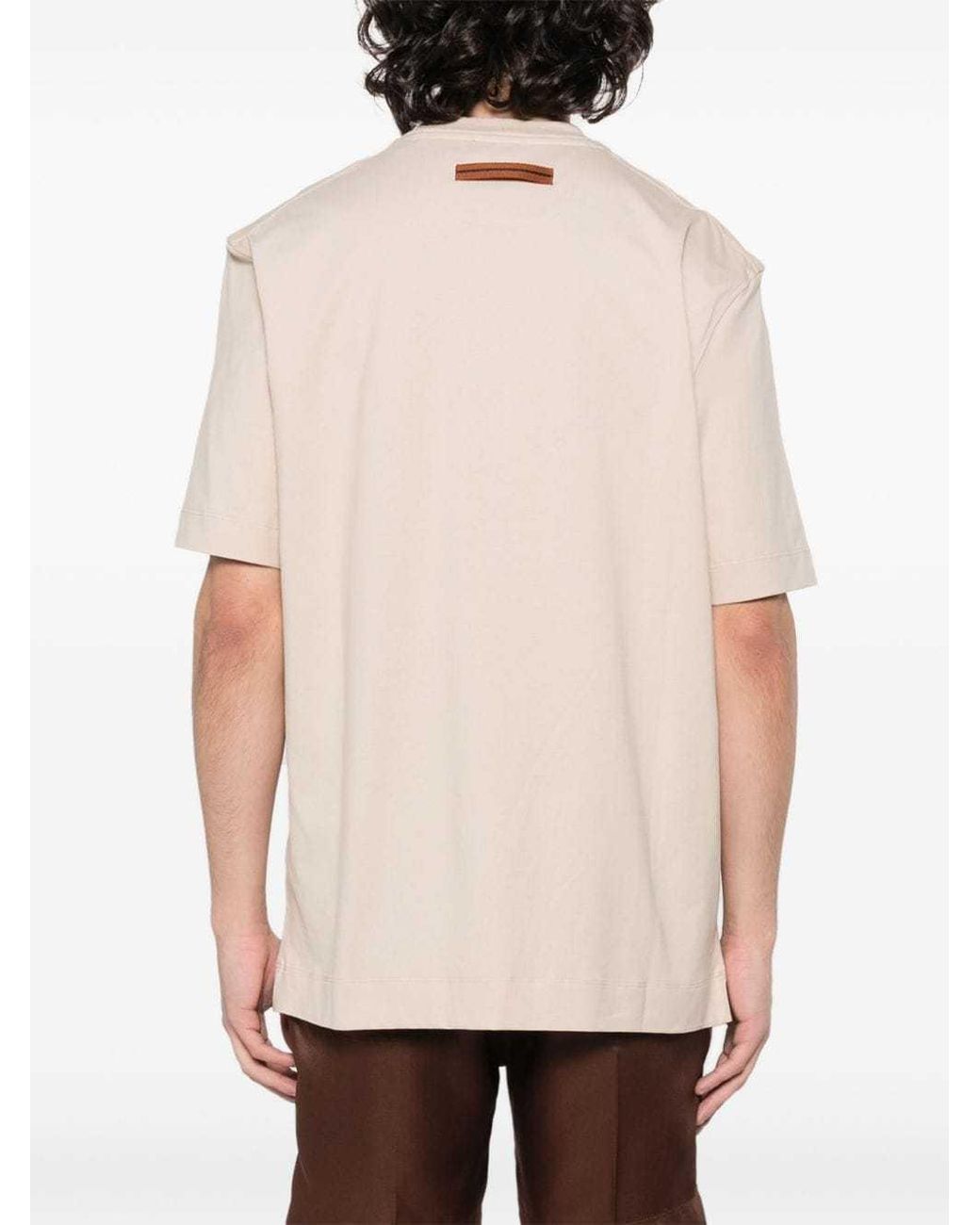 Zegna Natural Logo Detailed Crewneck T-Shirt for men