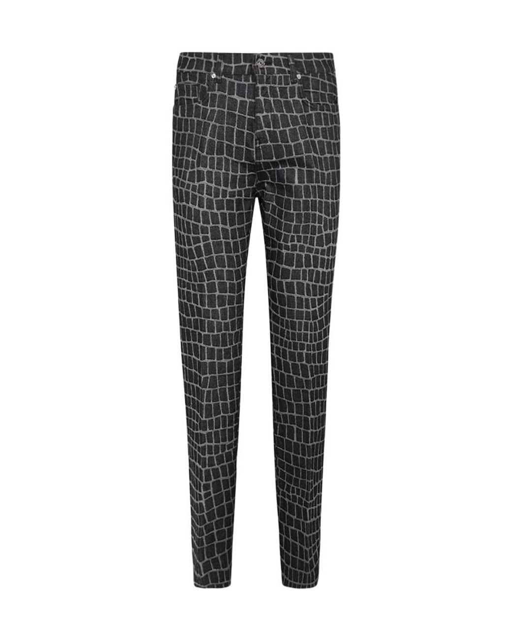 Versace Gray Crocodile-Print Straight-Leg Jeans for men