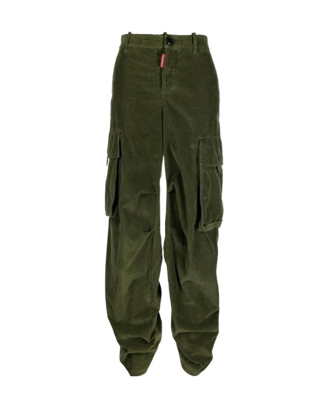 DSquared² Green Gathered-Detail Corduroy Trousers