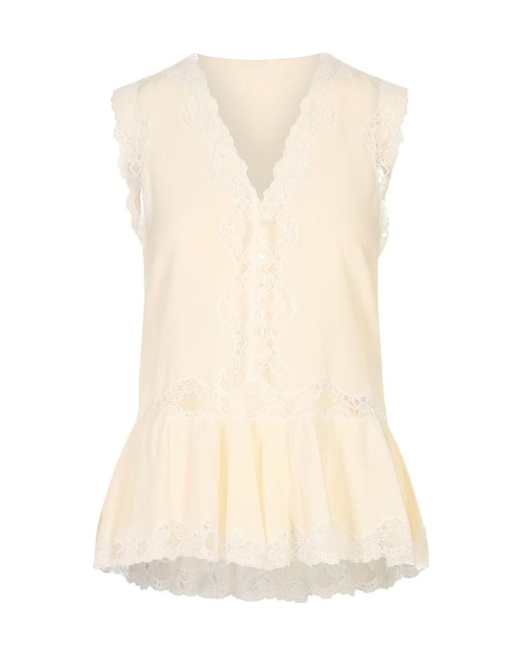 Chloé Natural Sleeveless Ruffled Top