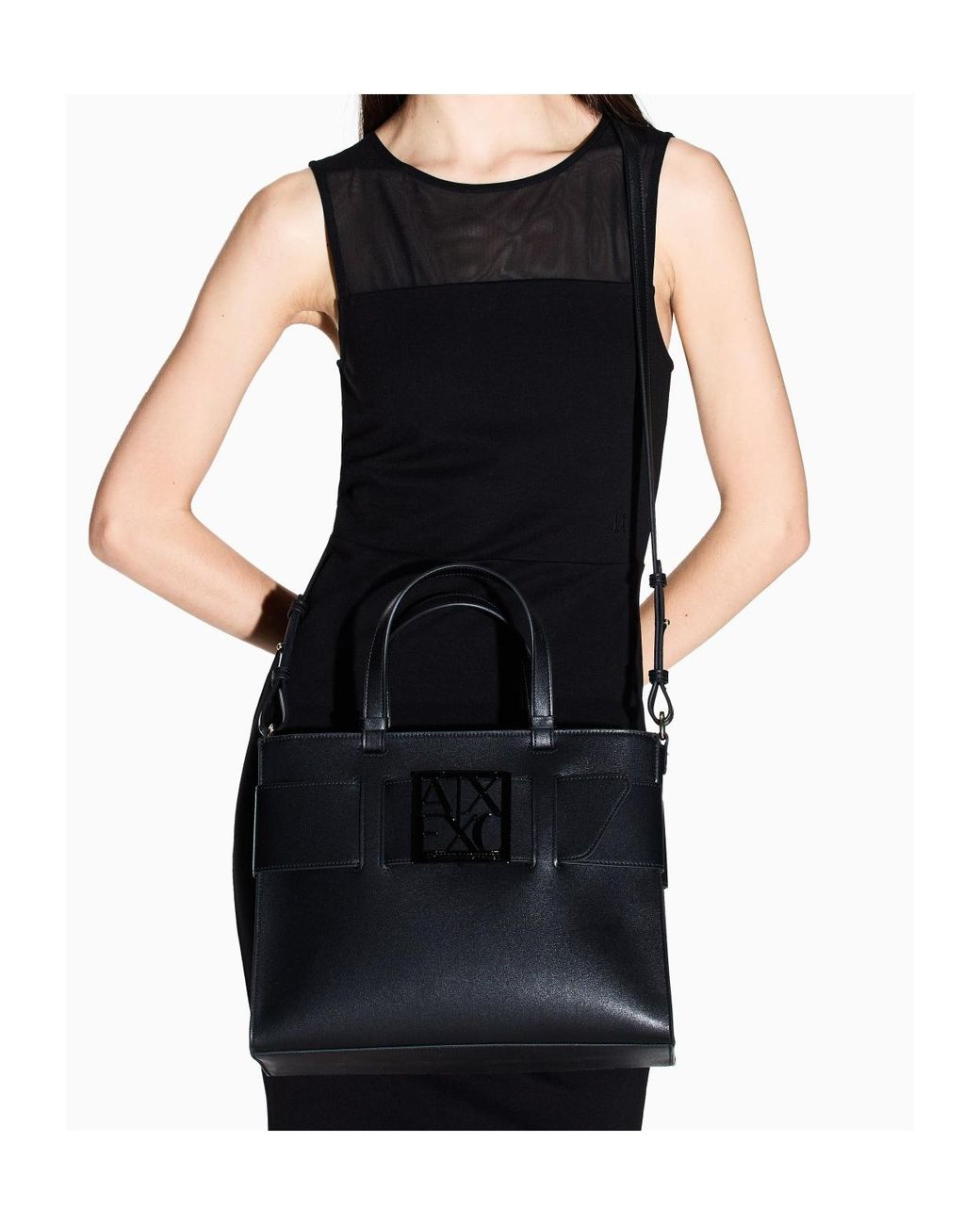 ARMANI EXCHANGE Black Large Tote Bag